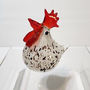 Art Glass Rooster Solid Glass Paperweight Speckled Red Brown White 3.5" - 4"
